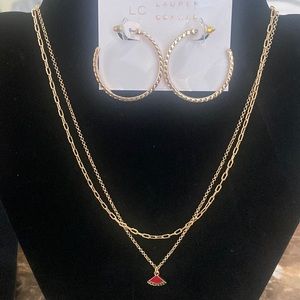 Lauren Conrad Necklace and Hoop Earrings Set.